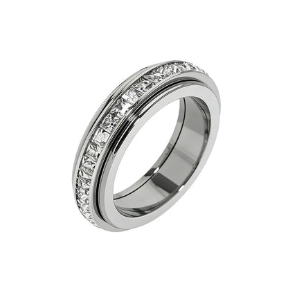 Titanium Steel Spinner Fidget Ring With Cubic Zirconia For Stress Relief & Wedding Promise Comfort Fit Size 5 To 12