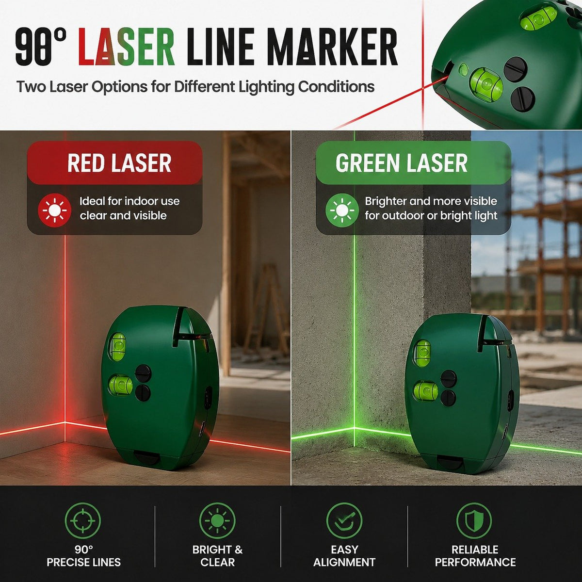 90 Degree Red/Green Light Self-Leveling Laser Level with Parallel Line for Construction Tool