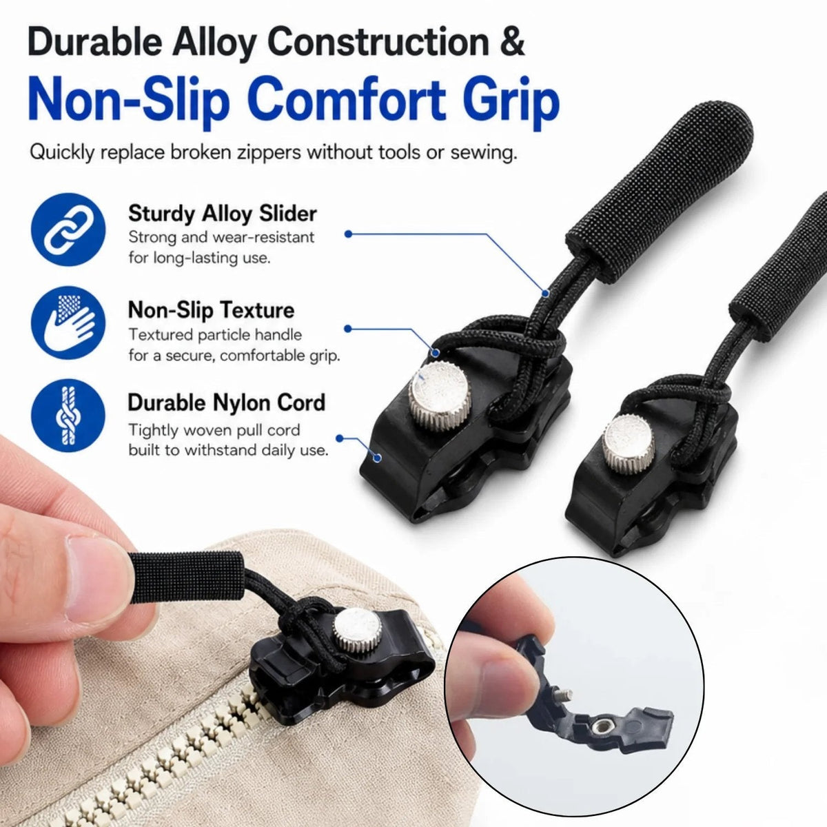🔧Zipper Repairer 3 Sizes Detachable Tool Free for Bags Jackets Clothes Shoes Boots