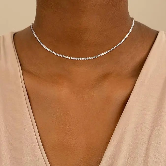 Tennis Necklace for Women 14K Gold Plated or Sterling Silver Cubic Zirconia Dainty Choker Gift