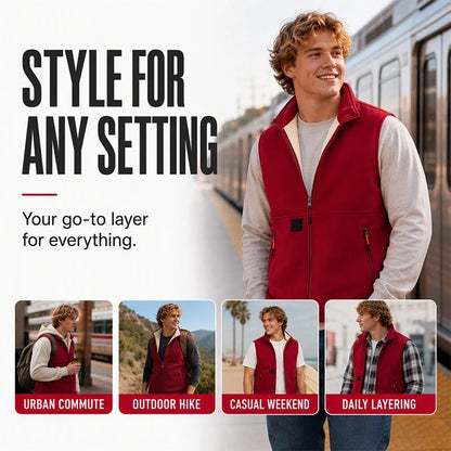 Unisex Winter Plush-Lined Warm Vest Sleeveless Full Zip Zippered Pockets
