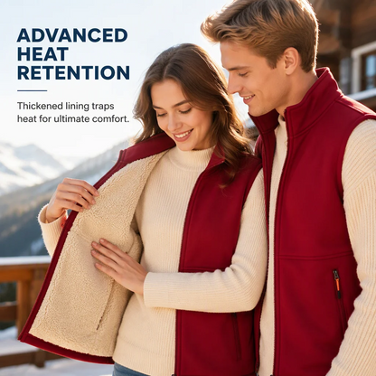 Unisex Winter Plush-Lined Warm Vest Sleeveless Full Zip Zippered Pockets