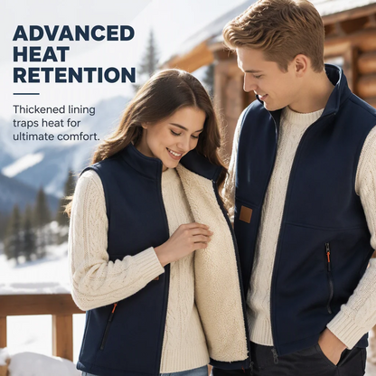 Unisex Winter Plush-Lined Warm Vest Sleeveless Full Zip Zippered Pockets