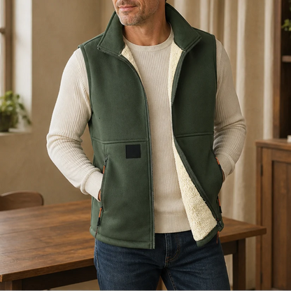 Men's Winter Fleece Lined Warm Vest Sleeveless Full Zip Zippered Pockets