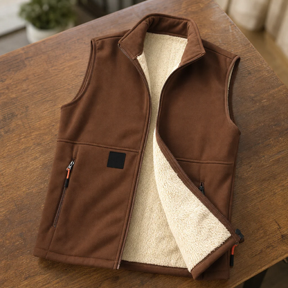 Men's Winter Fleece Lined Warm Vest Sleeveless Full Zip Zippered Pockets