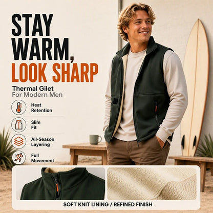 Unisex Winter Plush-Lined Warm Vest Sleeveless Full Zip Zippered Pockets