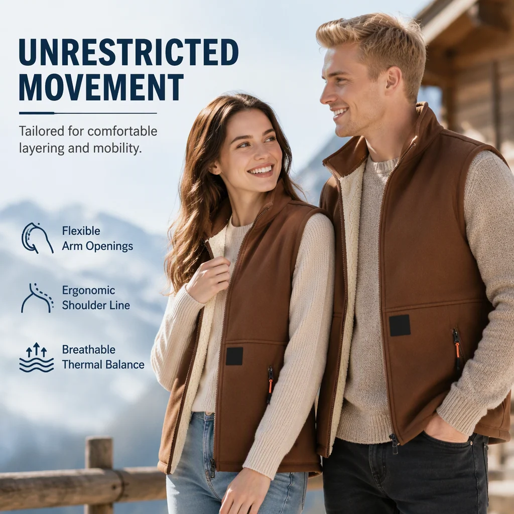 Unisex Winter Plush-Lined Warm Vest Sleeveless Full Zip Zippered Pockets