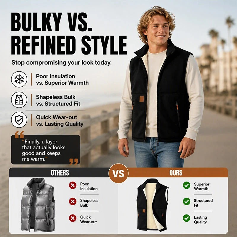 Unisex Winter Plush-Lined Warm Vest Sleeveless Full Zip Zippered Pockets