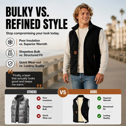 Unisex Winter Plush-Lined Warm Vest Sleeveless Full Zip Zippered Pockets