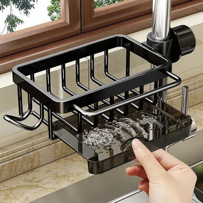 Hanging Faucet Drain Rack with Drip Tray Stainless Steel Detachable Sink Organizer