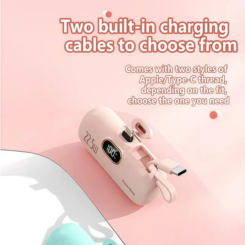 5000mAh Mini Portable Charger 22.5W Dual USB Type-C & USB-A Digital Display
