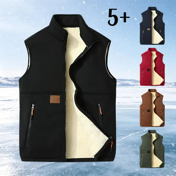 Men's Winter Fleece Lined Warm Vest Sleeveless Full Zip Zippered Pockets