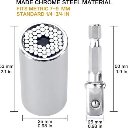 Steel Universal Grip Socket Set with Power Drill Adapter Hand Tool