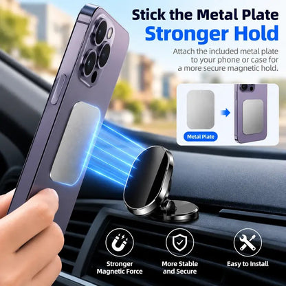Foldable Magnetic Car Phone Holder 360 Rotating Dashboard Mount Adjustable Strong Hold Hands Free