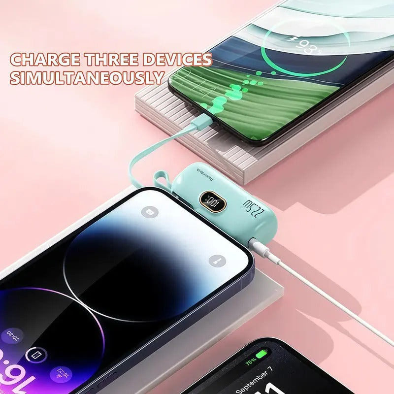 5000mAh Mini Portable Charger 22.5W Dual USB Type-C & USB-A Digital Display