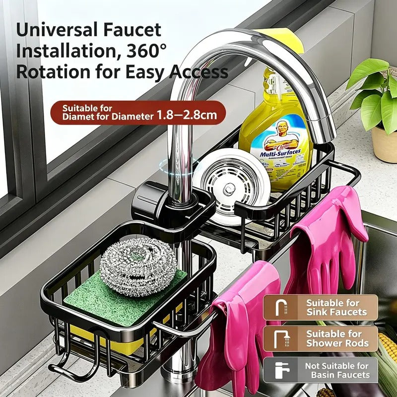Hanging Faucet Drain Rack with Drip Tray Stainless Steel Detachable Sink Organizer