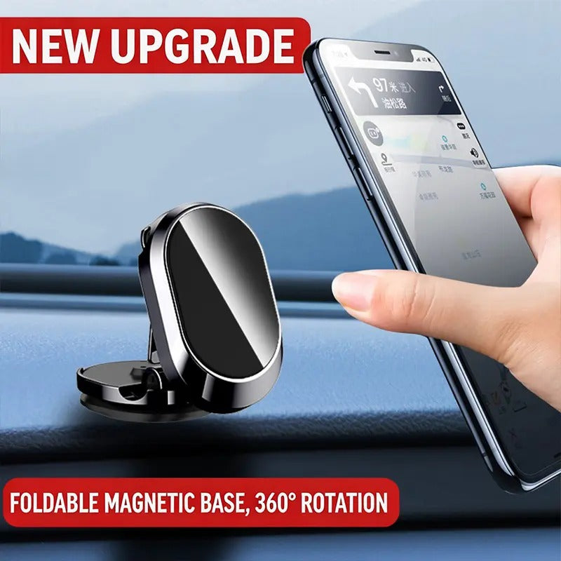 Foldable Magnetic Car Phone Holder 360 Rotating Dashboard Mount Adjustable Strong Hold Hands Free