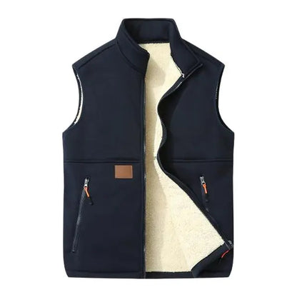 Men's Winter Fleece Lined Warm Vest Sleeveless Full Zip Zippered Pockets