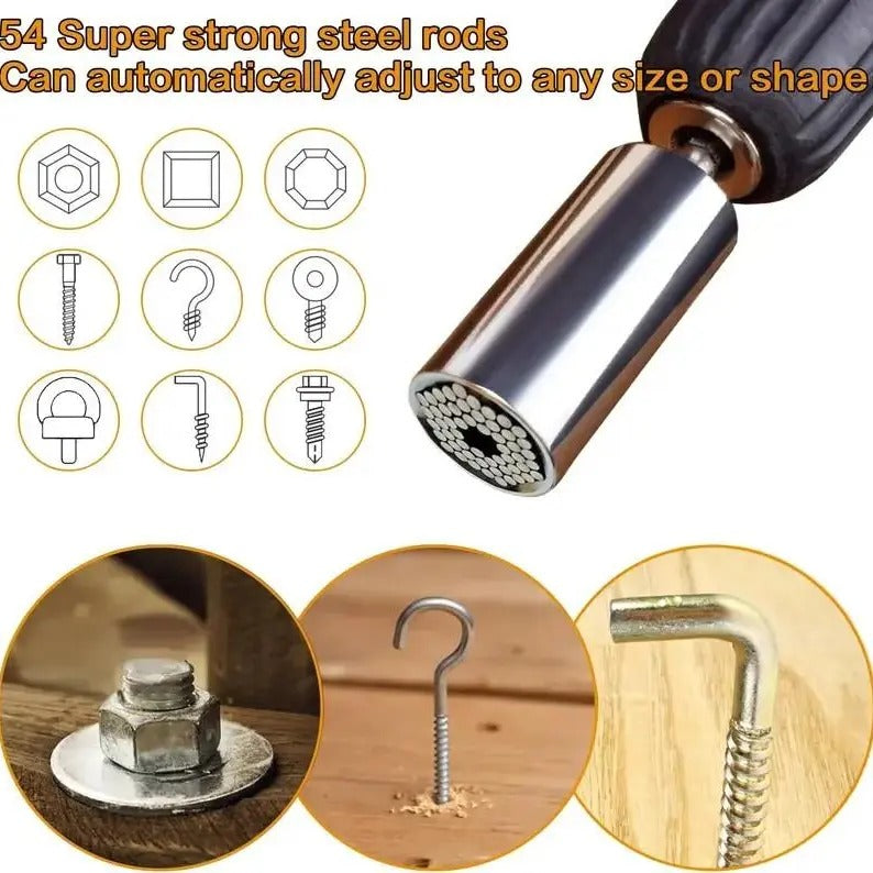 Steel Universal Grip Socket Set with Power Drill Adapter Hand Tool