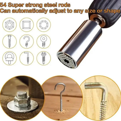 Steel Universal Grip Socket Set with Power Drill Adapter Hand Tool