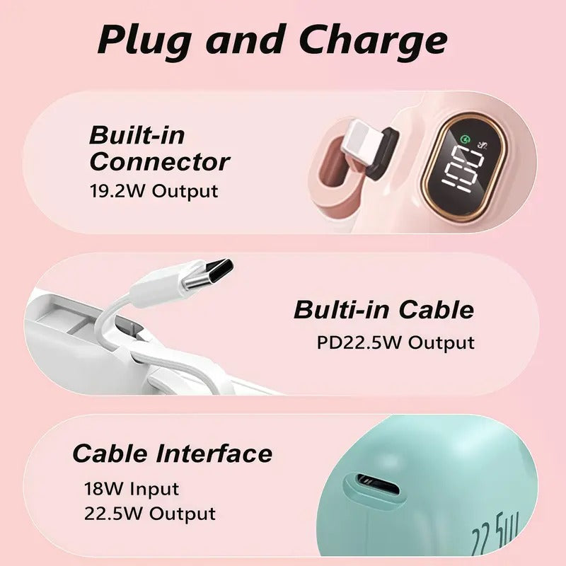 5000mAh Mini Portable Charger 22.5W Dual USB Type-C & USB-A Digital Display