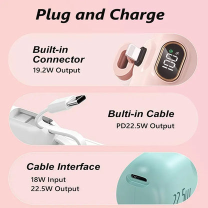5000mAh Mini Portable Charger 22.5W Dual USB Type-C & USB-A Digital Display