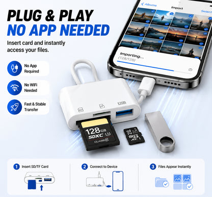 5 in 1 SD MicroSD Card Reader USB C Hub for iPhone iPad Android Lightning Fast Transfer