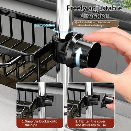 Hanging Faucet Drain Rack with Drip Tray Stainless Steel Detachable Sink Organizer