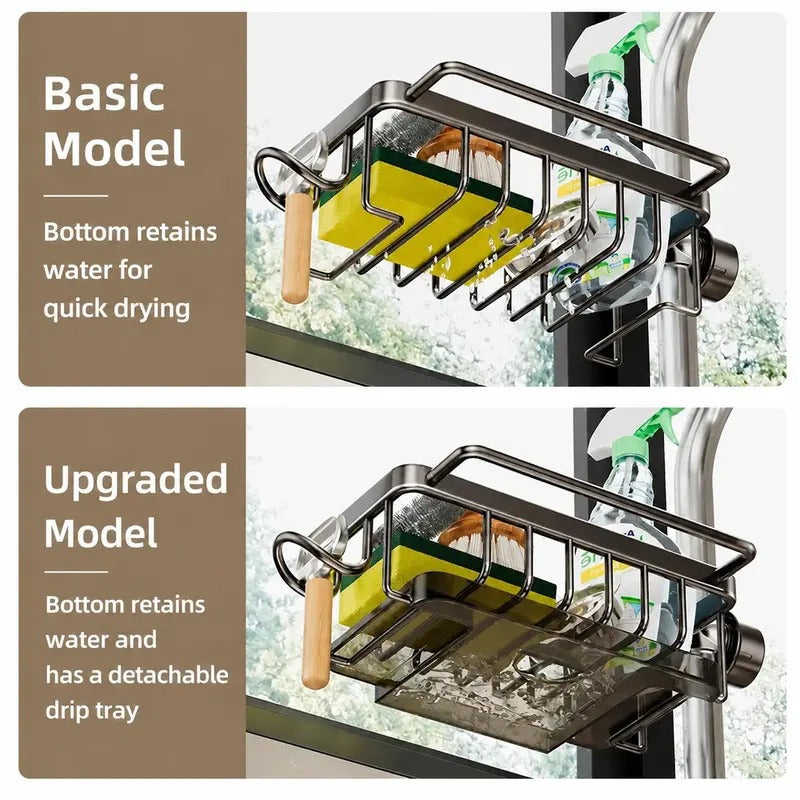 Hanging Faucet Drain Rack with Drip Tray Stainless Steel Detachable Sink Organizer