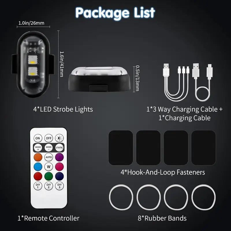 RGB LED Aircraft Strobe Light – Remote Wireless Multifunctional Warning Light for Bike & Car