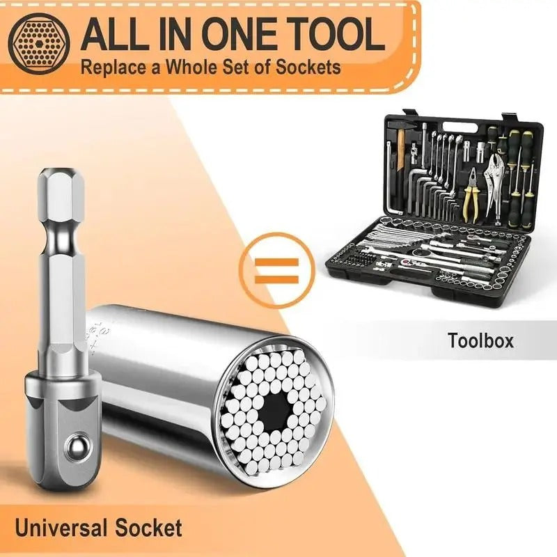 Steel Universal Grip Socket Set with Power Drill Adapter Hand Tool