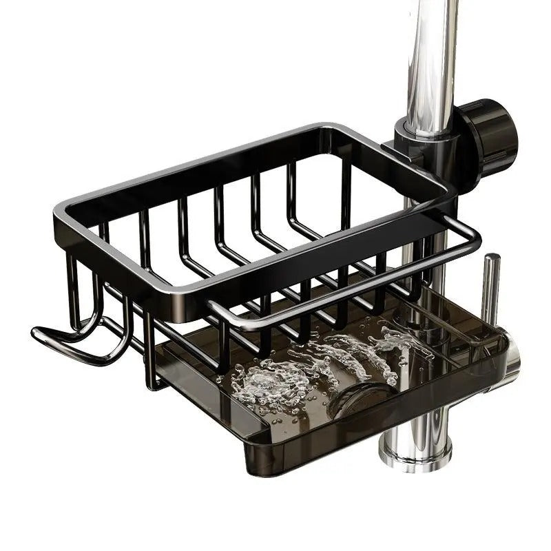 Hanging Faucet Drain Rack with Drip Tray Stainless Steel Detachable Sink Organizer