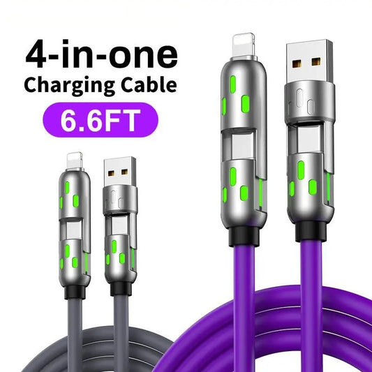 6.6FT 4 in 1 USB C Cable PD Fast Charging Data Sync USB A Type C Lightning Aluminum