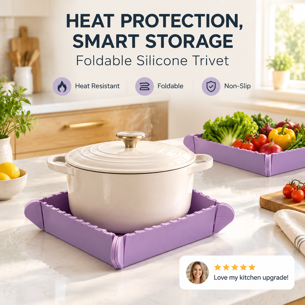 Magnetic Silicone Trivet 🧲 Foldable Pot Mat & Small Kitchen Tray